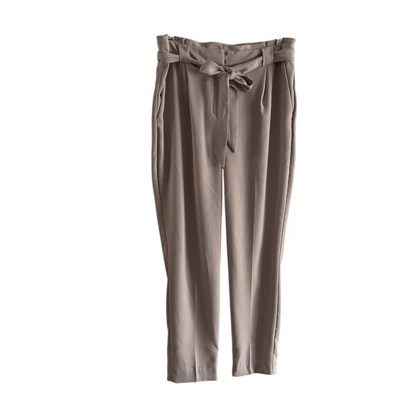 Express Women 12R Mauve Pleated Sash Tie Belt High Rise Paperbag Ankle Pants - Picture 2 of 10